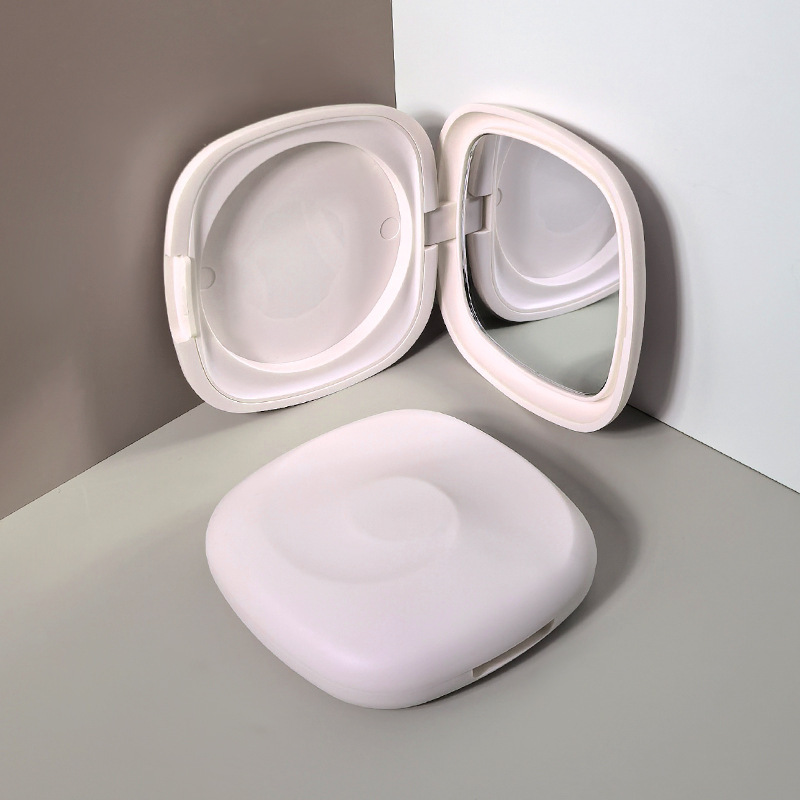 White flip cover with mirror monochrome powder box plastic loose powder makeup box high gloss contour blush packaging