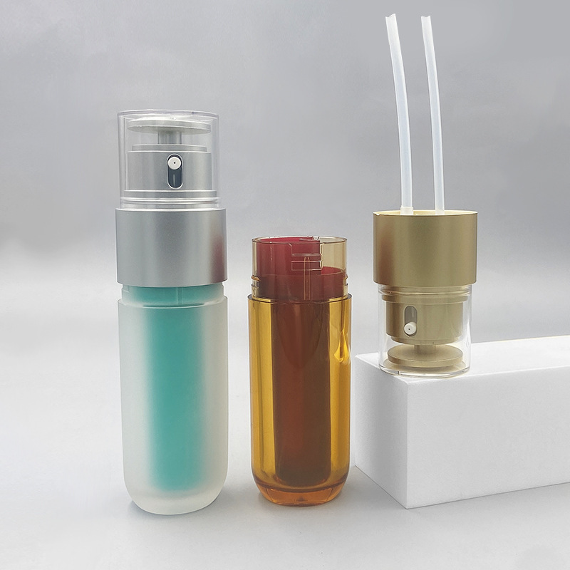 Round double extract essence 50ml cosmetic bottle double tube design left and right rotation switch large and small drop packaging material