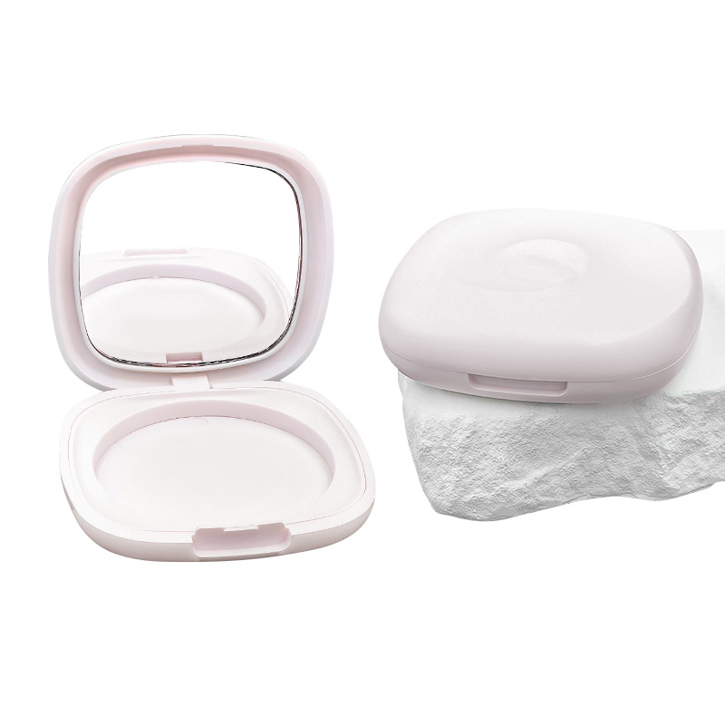 White flip cover with mirror monochrome powder box plastic loose powder makeup box high gloss contour blush packaging