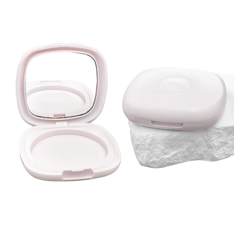 White flip cover with mirror monochrome powder box plastic loose powder makeup box high gloss contour blush packaging
