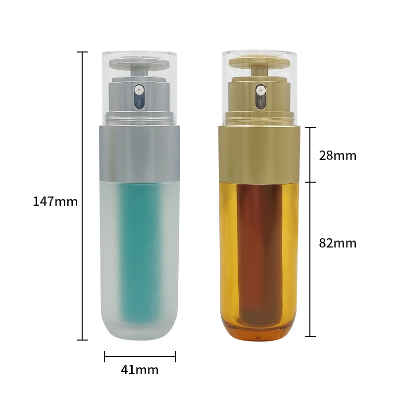 Round double extract essence 50ml cosmetic bottle double tube design left and right rotation switch large and small drop packaging material