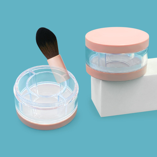 Round 3-compartment loose powder box Three-color packaging box Loose powder box Empty box with powder brush Cosmetics packaging material