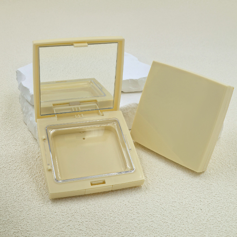 Square cream yellow flip powder box blush box highlight box with mirror DIY packaging box packaging material