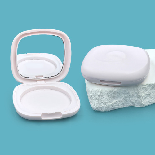 White flip cover with mirror monochrome powder box plastic loose powder makeup box high gloss contour blush packaging