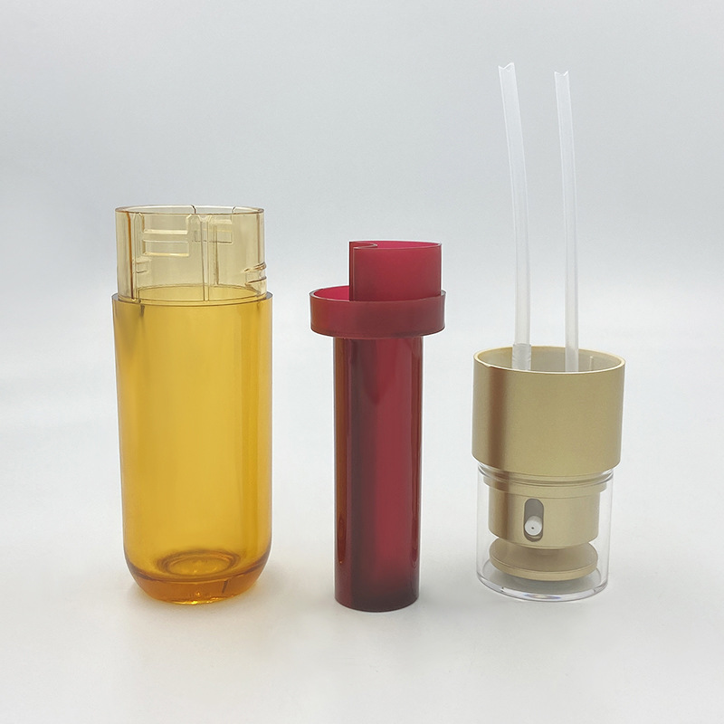 Round double extract essence 50ml cosmetic bottle double tube design left and right rotation switch large and small drop packaging material