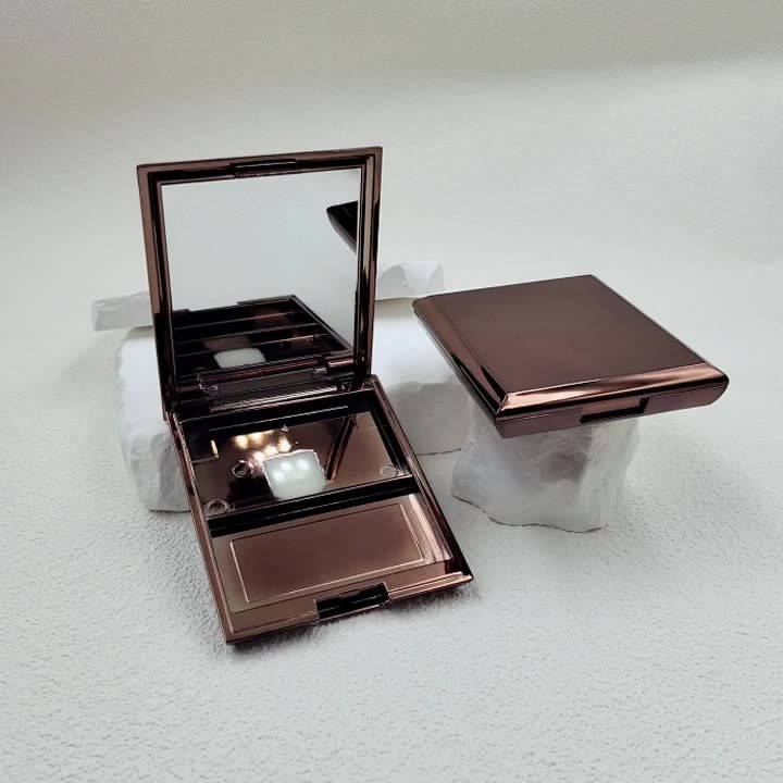 Square buckle double-grid powder box packaging material 8g high-gloss contouring plate with mirror blush box empty box makeup