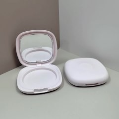 White flip cover with mirror monochrome powder box plastic loose powder makeup box high gloss contour blush packaging