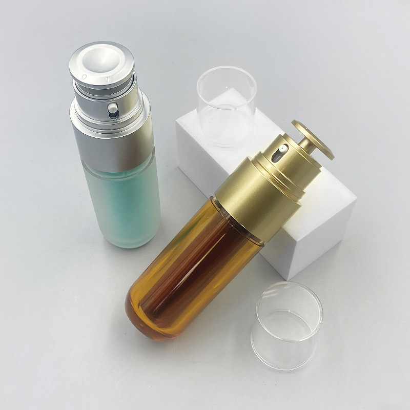 Round double extract essence 50ml cosmetic bottle double tube design left and right rotation switch large and small drop packaging material