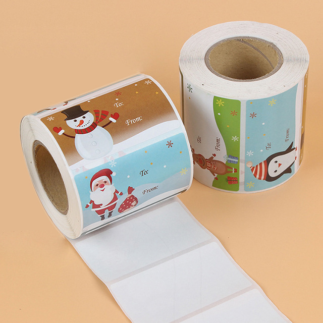 Coated paper roll stickers custom square color waterproof handwritten Christmas decoration stickers