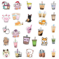 Pearl milk tea cute animal stickers Milk tea stickers handbook food beverage fruit tea food label customization