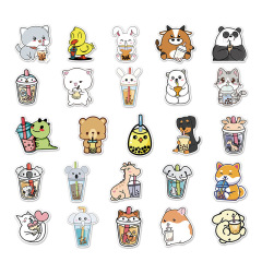 Pearl milk tea cute animal stickers Milk tea stickers handbook food beverage fruit tea food label customization