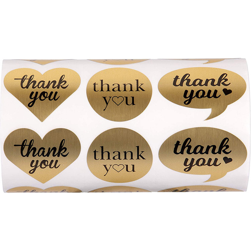 Kraft paper self-adhesive label stickers custom heart-shaped bubble-shaped Thank you colorful packaging sealing stickers
