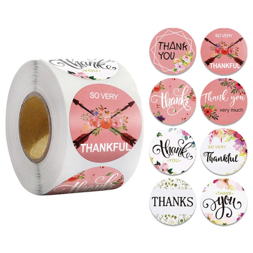 Custom Thank you floral stickers Self-adhesive stickers Gift tags Decorative round stickers