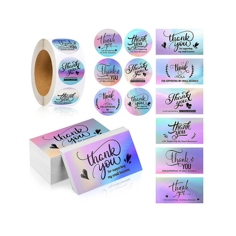 PVC self-adhesive label stickers custom round square rainbow thank you stickers custom made to order
