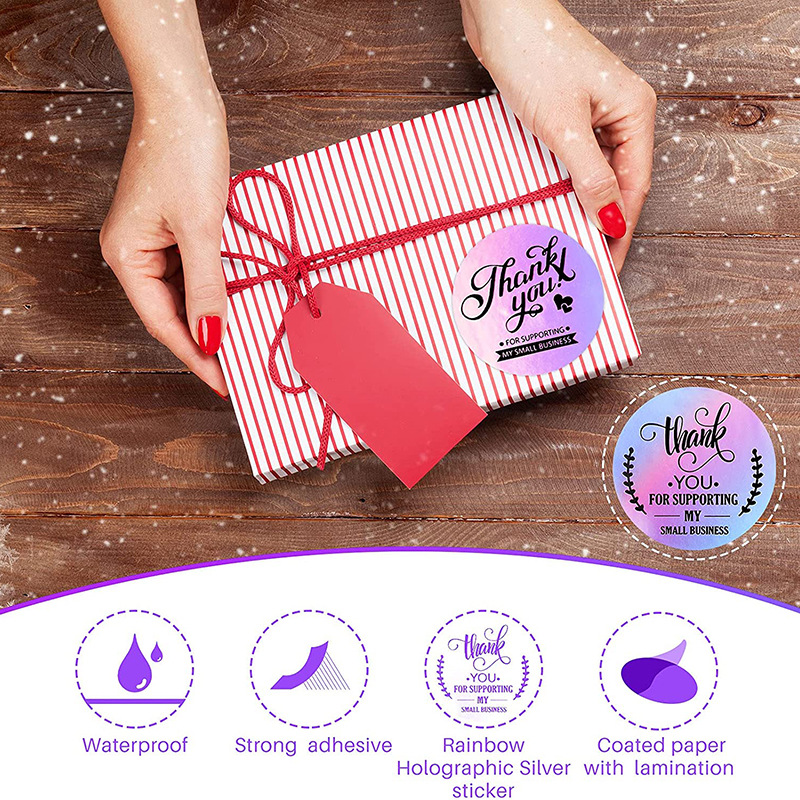 PVC self-adhesive label stickers custom round square rainbow thank you stickers custom made to order