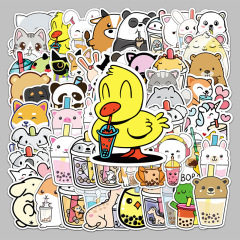 Pearl milk tea cute animal stickers Milk tea stickers handbook food beverage fruit tea food label customization
