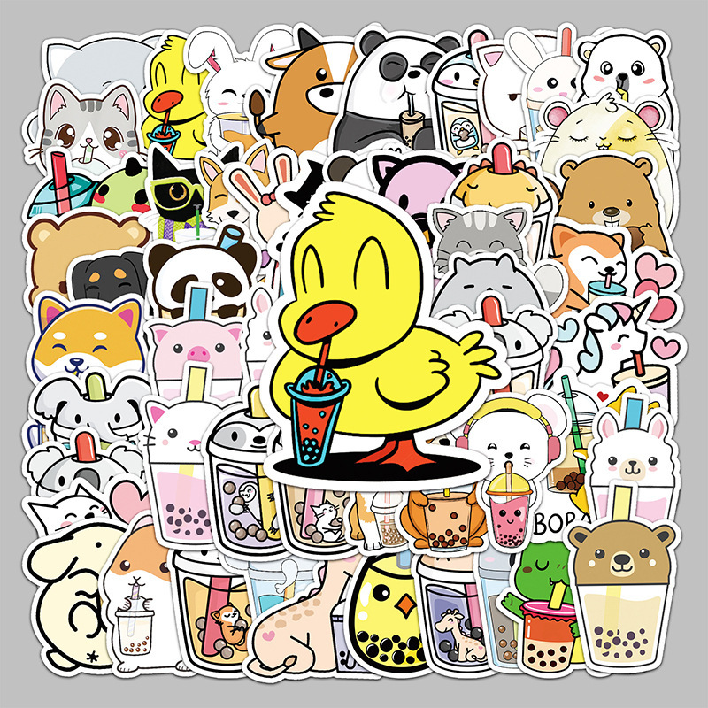 Pearl milk tea cute animal stickers Milk tea stickers handbook food beverage fruit tea food label customization