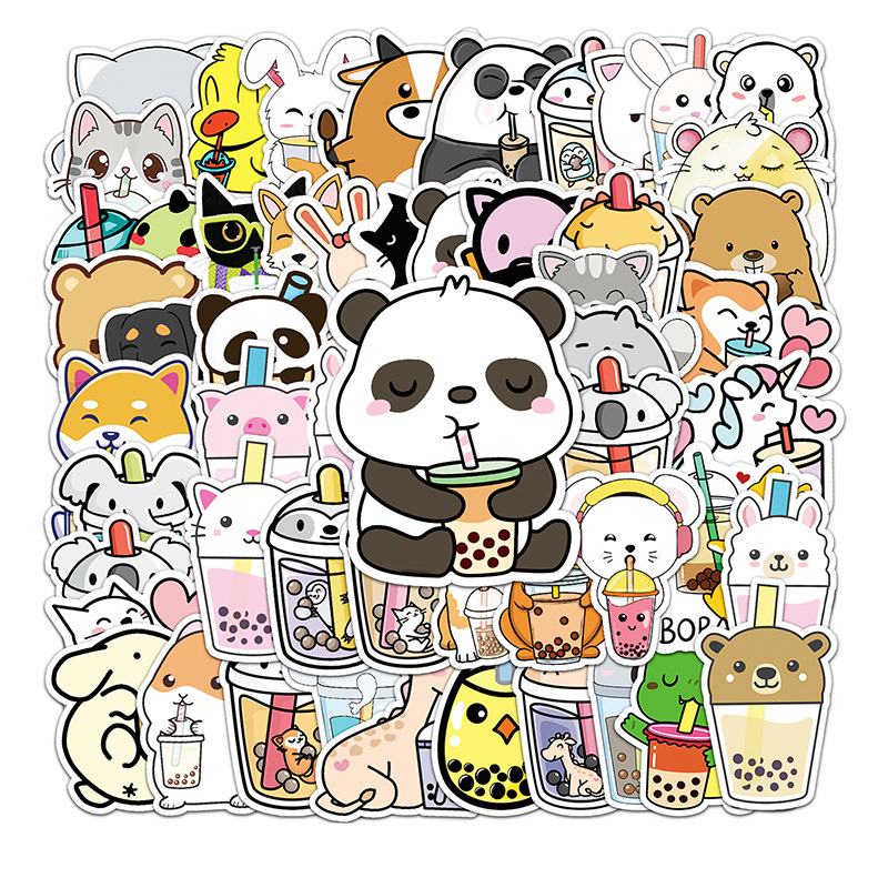 Pearl milk tea cute animal stickers Milk tea stickers handbook food beverage fruit tea food label customization
