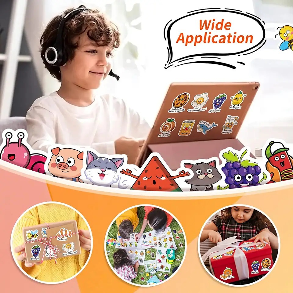Cartoon stickers Children's colorful irregular stickers Suitcase notebook pen holder A4 self-adhesive transparent labels