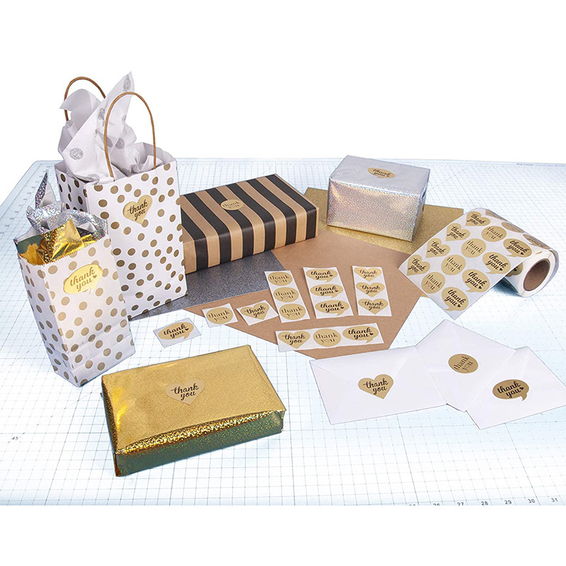 Kraft paper self-adhesive label stickers custom heart-shaped bubble-shaped Thank you colorful packaging sealing stickers
