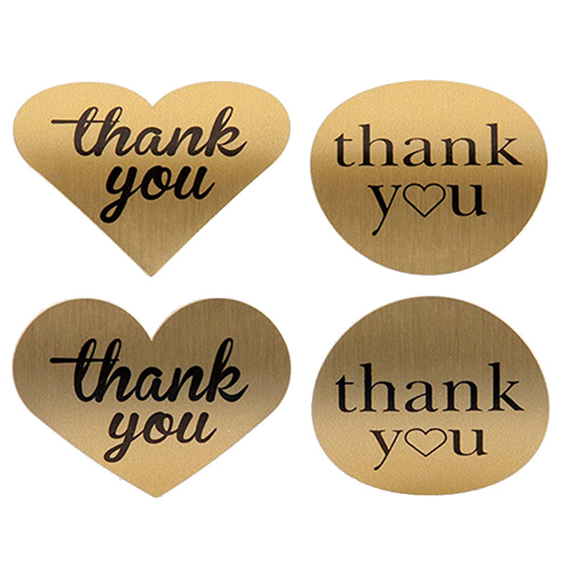 Kraft paper self-adhesive label stickers custom heart-shaped bubble-shaped Thank you colorful packaging sealing stickers