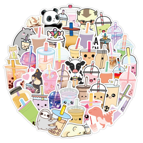 Customized pearl milk tea graffiti stickers waterproof luggage notebook scooter water cup stickers