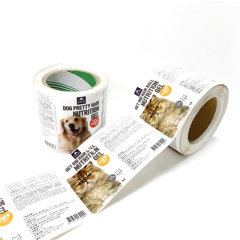 Dog food stickers custom transparent PVC trademark food snacks printing color coated paper cat food stickers