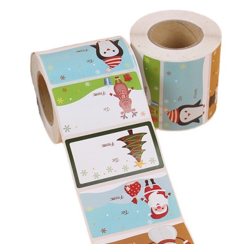Coated paper roll stickers custom square color waterproof handwritten Christmas decoration stickers