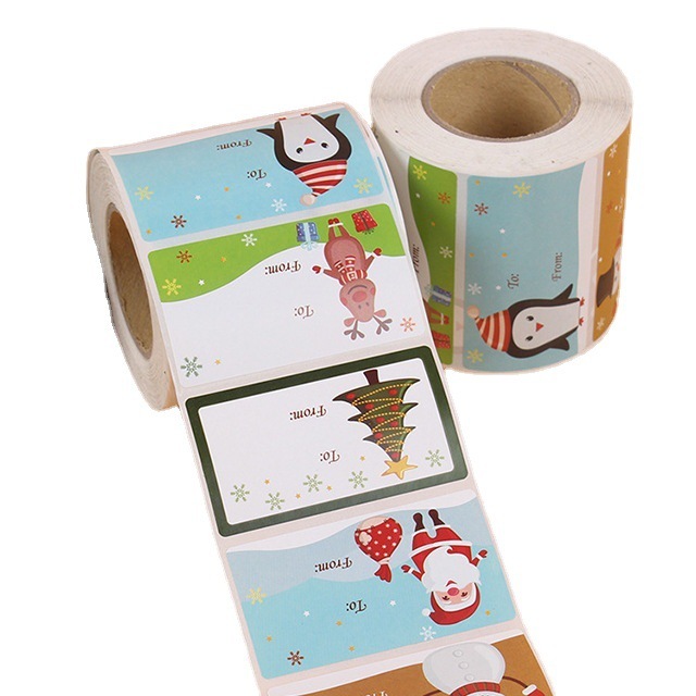 Coated paper roll stickers custom square color waterproof handwritten Christmas decoration stickers