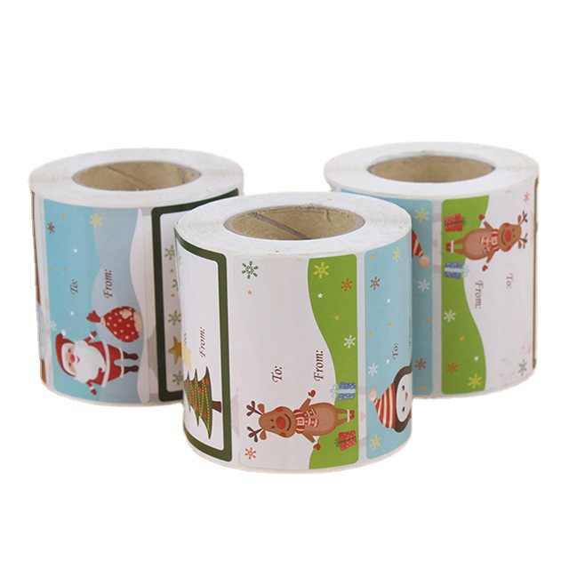 Coated paper roll stickers custom square color waterproof handwritten Christmas decoration stickers