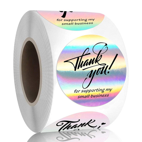 PVC self-adhesive label stickers custom round silver reflective Thank you stickers custom made to order