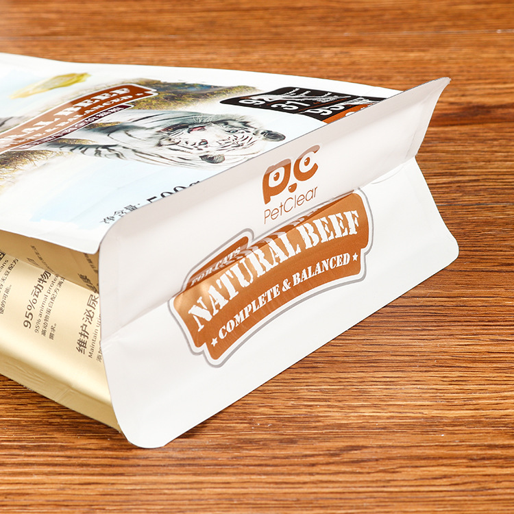 Customized pet food packaging bag eight-side seal dog food cat food bag composite pure aluminum plastic ziplock bag frosted bag