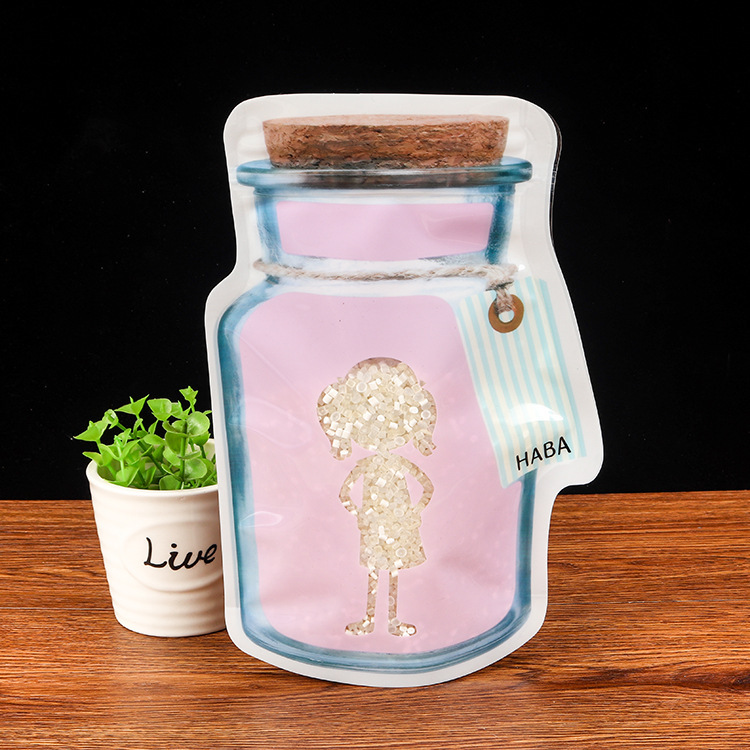 Creative bottle bag snack packaging bag nut bag mason jar dried fruit bag sealed stand up bag frosted pe bag plastic