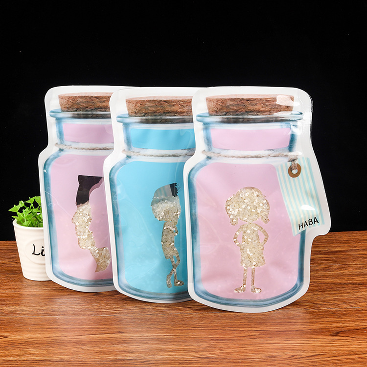 Creative bottle bag snack packaging bag nut bag mason jar dried fruit bag sealed stand up bag frosted pe bag plastic