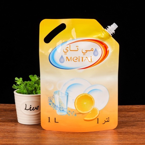 Printed portable self-standing nozzle laundry detergent packaging bag juice food bag supply free design