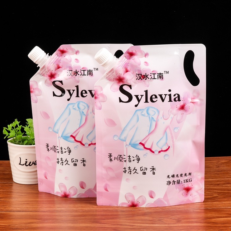 Customized plastic laundry detergent packaging bag spout bag beverage self-supporting aluminum foil spout bag