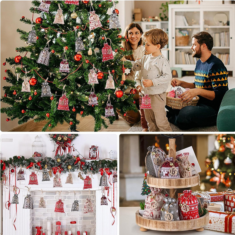 New Christmas Advent Calendar Burlap Bag 1-24 Party Candy Bag Christmas Gift Bag