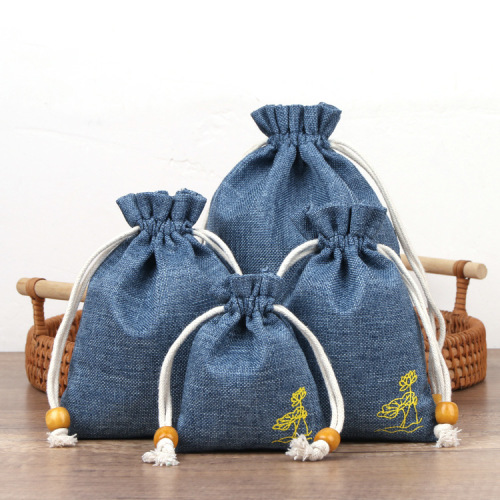 Pure cotton linen bag small cup bag jewelry bag storage bag drawstring bag