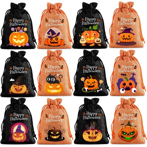 New Halloween gift bag children's candy bag pumpkin linen drawstring bag drawstring candy bag