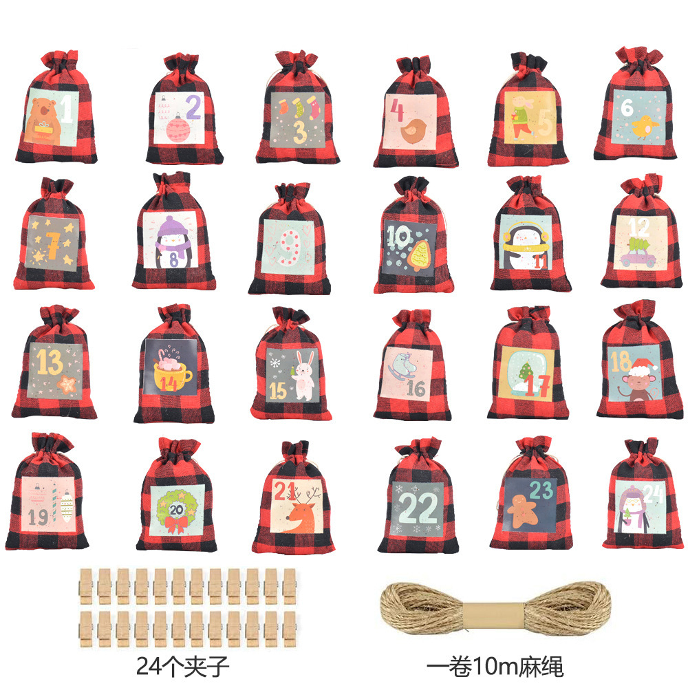 New Christmas cotton gift bag drawstring bag countdown 1-24 gift bag advent calendar bag