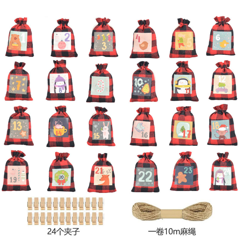 New Christmas cotton gift bag drawstring bag countdown 1-24 gift bag advent calendar bag