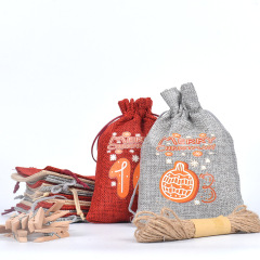 3 Color Linen Nylon Rope Christmas Set Advent Countdown 1-24 Calendar Gift Bag Candy Packaging Drawstring Bag