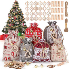 New Christmas Advent Calendar Burlap Bag 1-24 Party Candy Bag Christmas Gift Bag