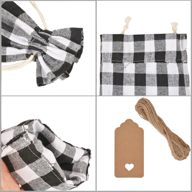 New Christmas Plaid Red Wine Bag Set Buffalo Plaid Wine Bottle Bag Party Gift Bag Plaid Cotton Drawstring Bag