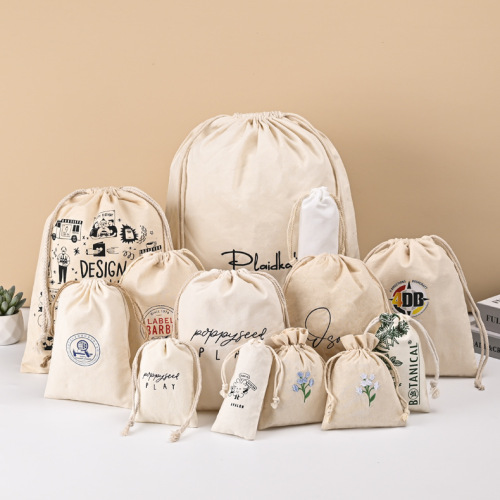 Wholesale creative printed canvas drawstring bag printed LOGO cotton and linen drawstring bag storage bag drawstring bag custom made