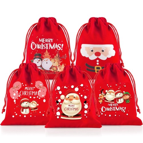 Christmas flannel gift bag children's candy bag Christmas apple bag drawstring packaging bag