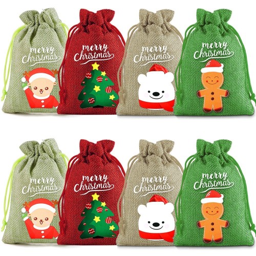 New Christmas packaging bag cotton rope linen drawstring bag party holiday gift bag Christmas linen storage bag