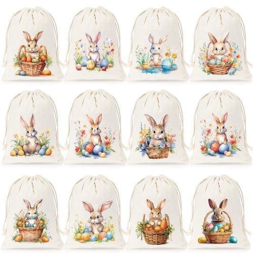 HAPPY EASTER drawstring bag with rabbit ears and colorful eggs