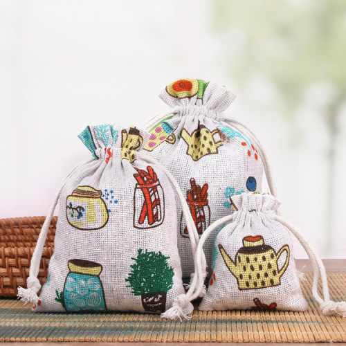Wholesale Chinese style blue and white linen bag empty sachet small drawstring bag jewelry gift bag storage storage bag