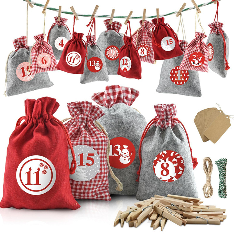 Amazon new felt gift drawstring bag 24 number stickers Christmas advent calendar set in stock